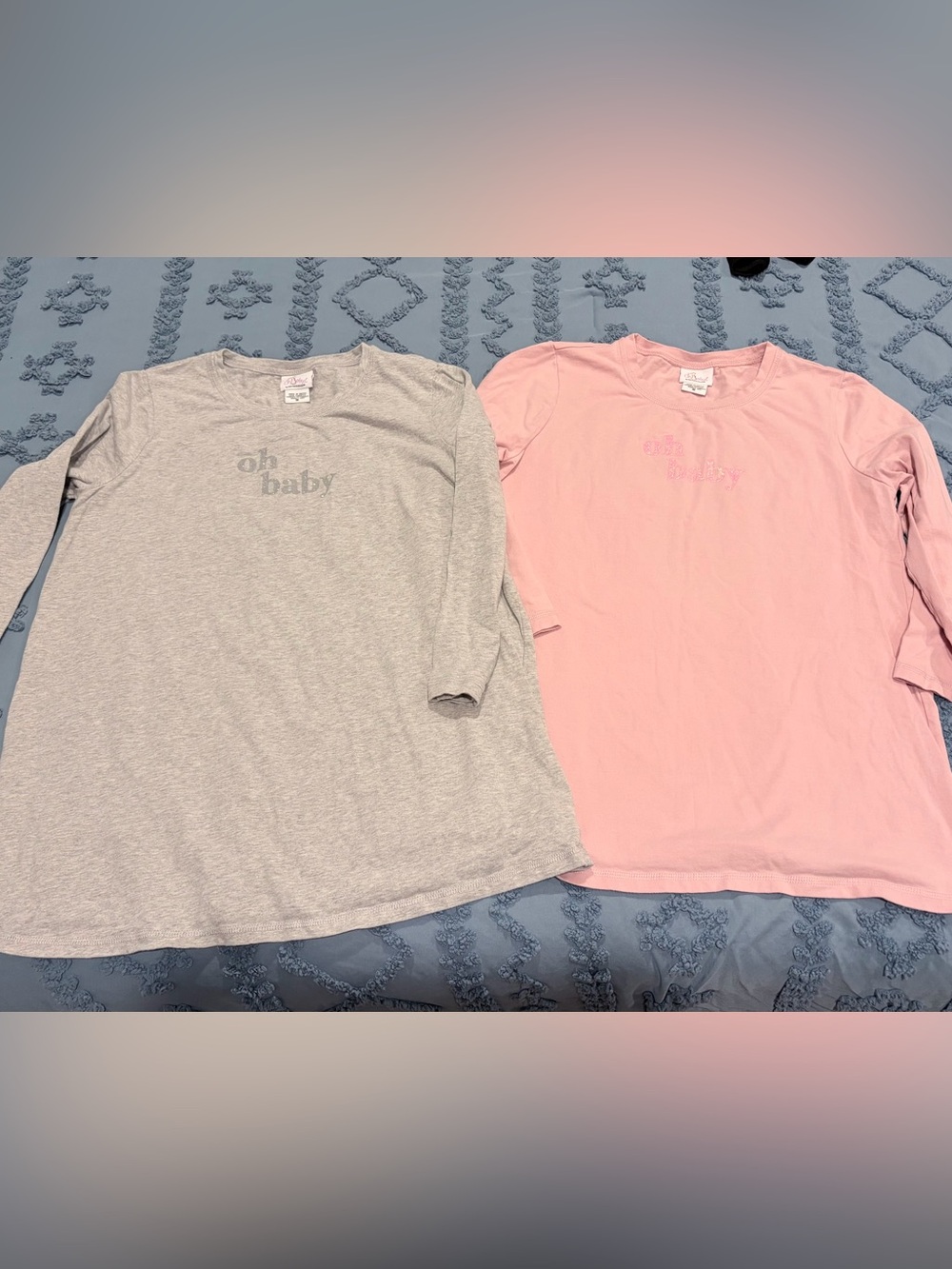 Motherhood Maternity Gray and Pink Long Sleeve Maternity Tees